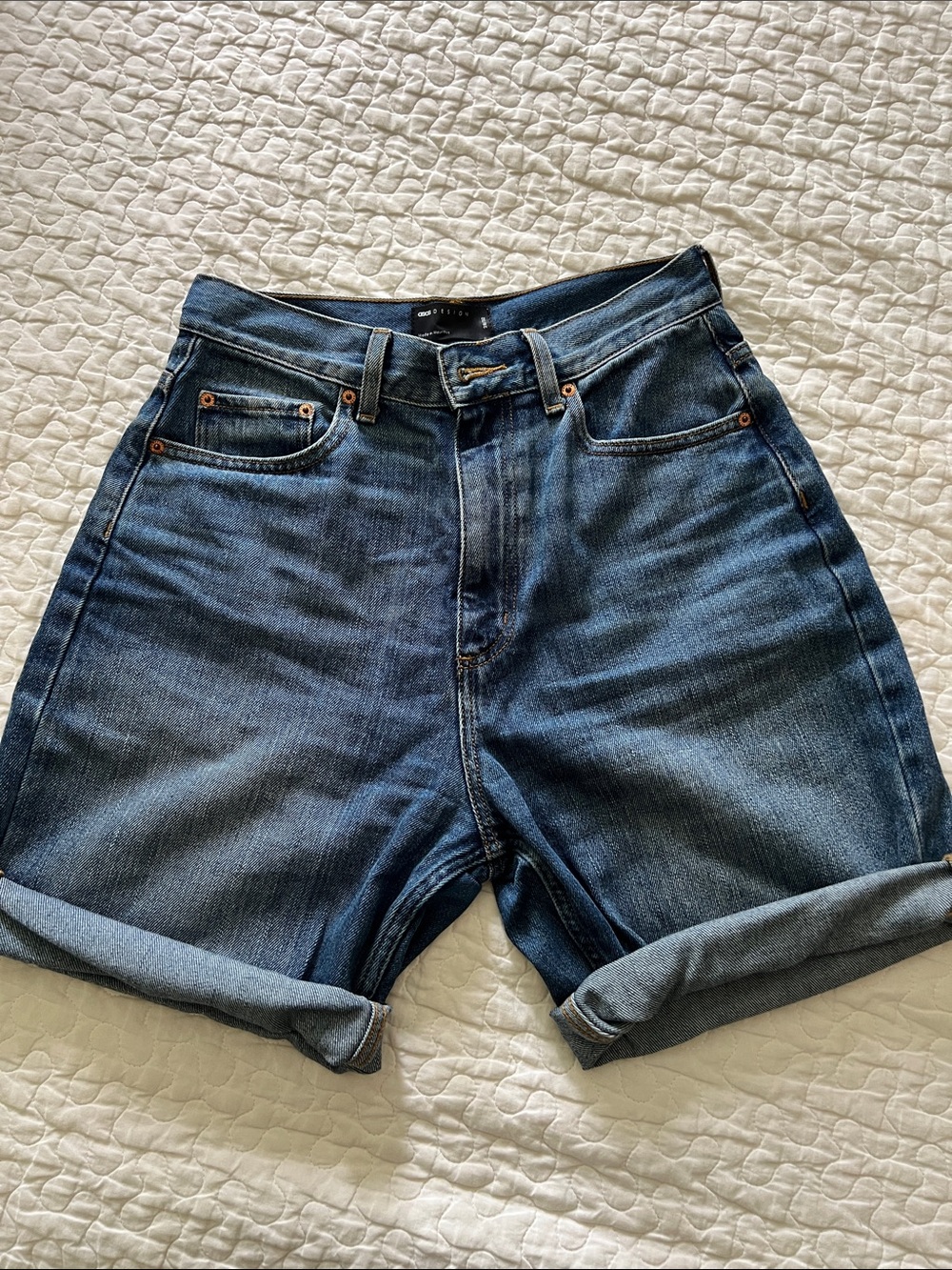 ASOS Dark Blue Rolled Hem Denim Shorts